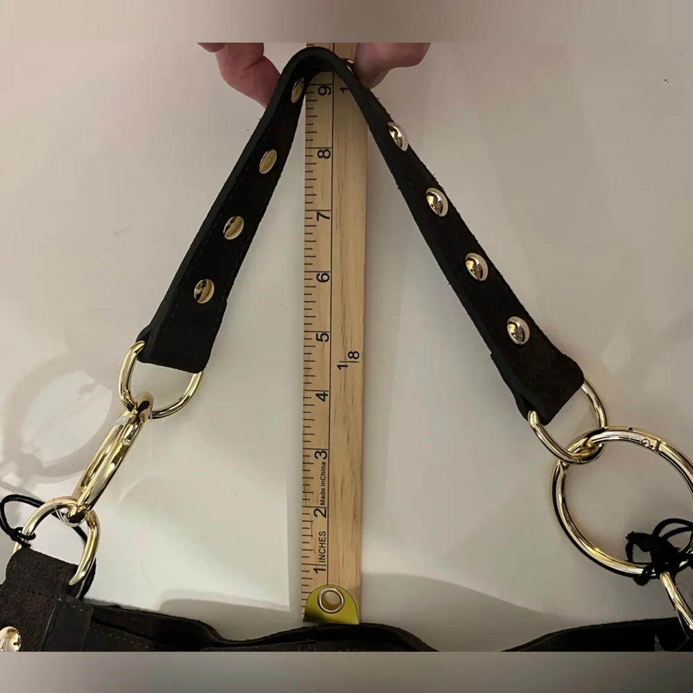 Claudia Firenze Hobo Shoulder Bag Chocolate Brown Suede Studs - Picture 14 of 16